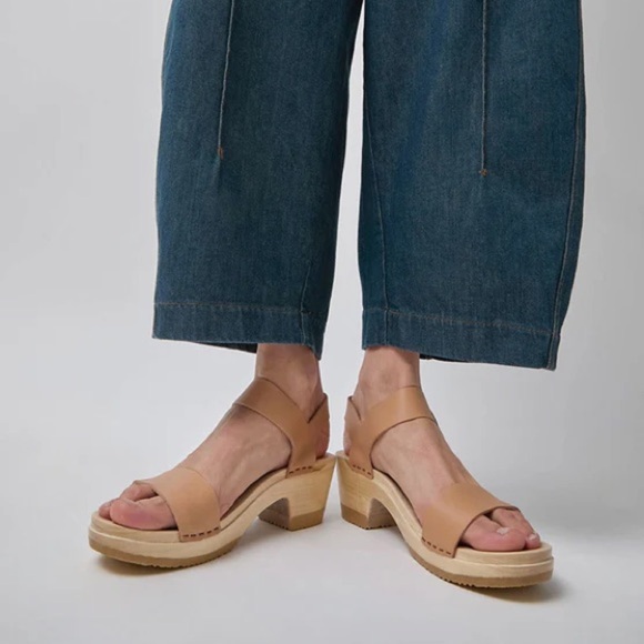 No.6 Two Strap Clog Mid Heel Leather Sandals Desert Nude 41 GUC - Picture 10 of 10